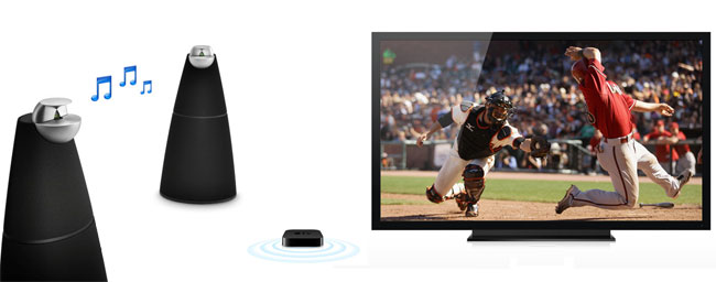 With the latest update for Apple TV you can stream video to your TV and sound to your AirPlay-enabled speakers