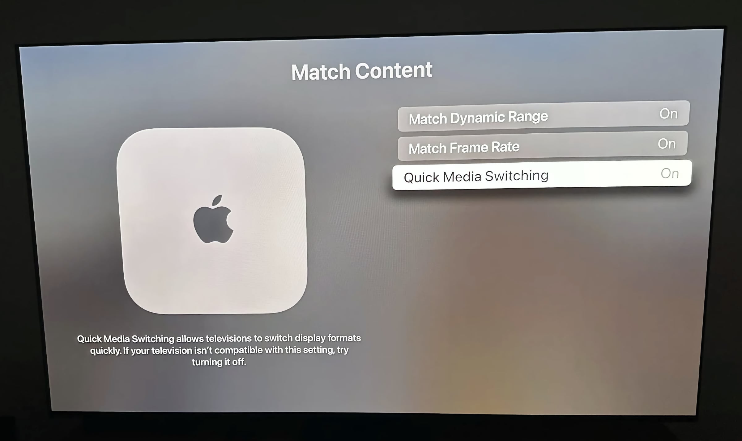 Apple TV 4K (2022) supports HDMI QMS -