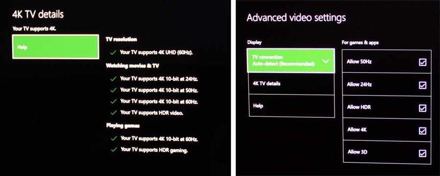 Xbox One S 4K HDR setting